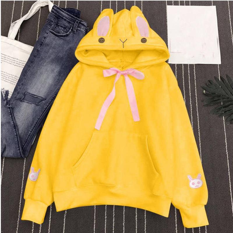 Women's Autumn And Winter Embroidered Cute Rabbit Ear Pocket Hoodie - Nioor