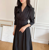 Women's Autumn French Lapel And Waist Tight Slimming Dress - Nioor