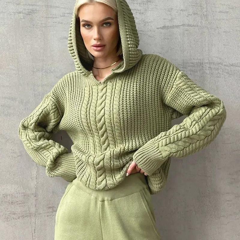 Women's Autumn Hooded Long-sleeved Knitted Sweater - Nioor