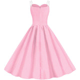 Women's Barbie Digital Print Pink Plaid Dress - Nioor