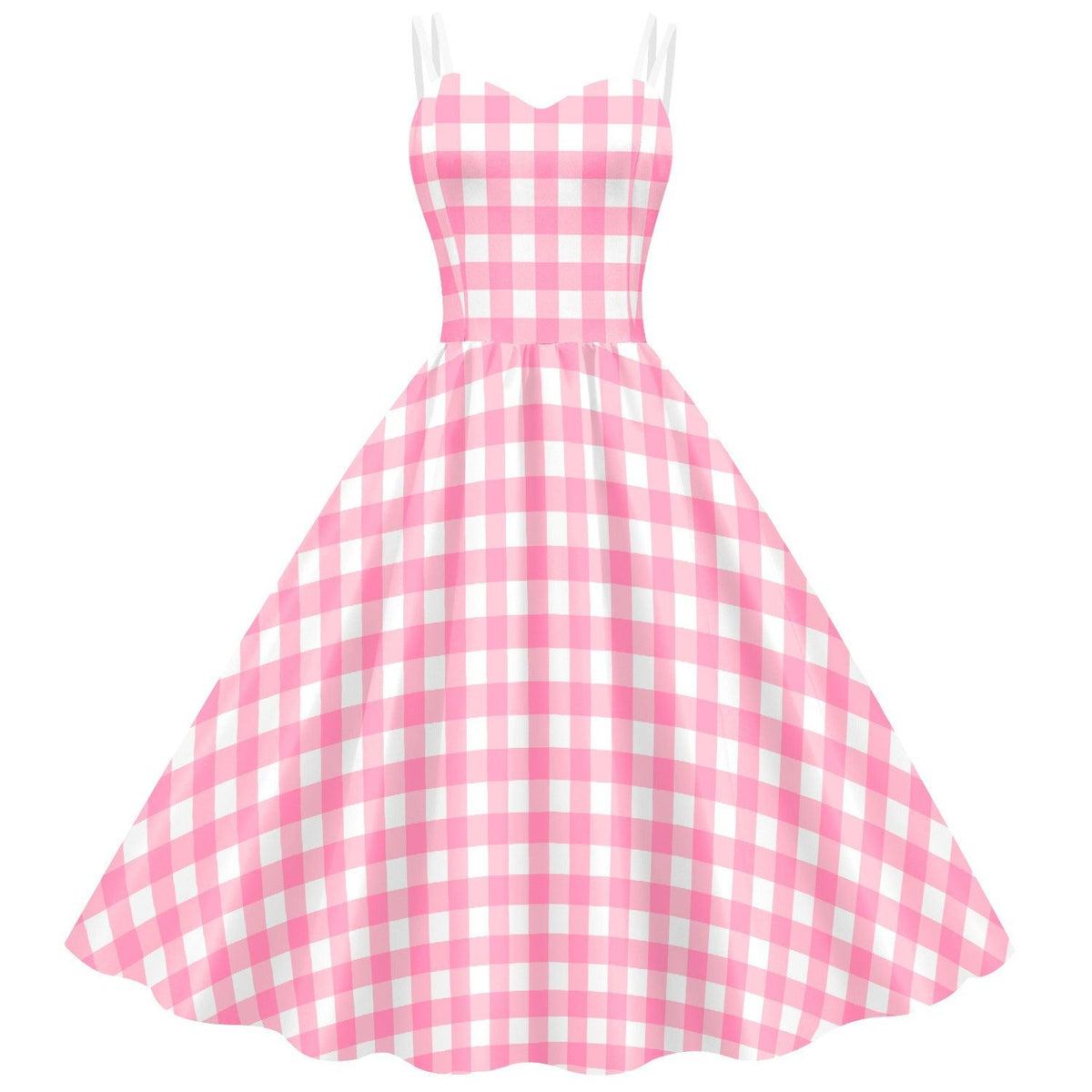 Women's Barbie Digital Print Pink Plaid Dress - Nioor