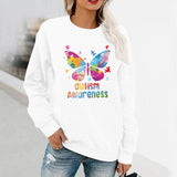 Women's Butterfly Print Long Sleeve Hoodless Round Neck Sweatshirt - Nioor