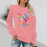 Women's Butterfly Print Long Sleeve Hoodless Round Neck Sweatshirt - Nioor