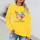 Women's Butterfly Print Long Sleeve Hoodless Round Neck Sweatshirt - Nioor