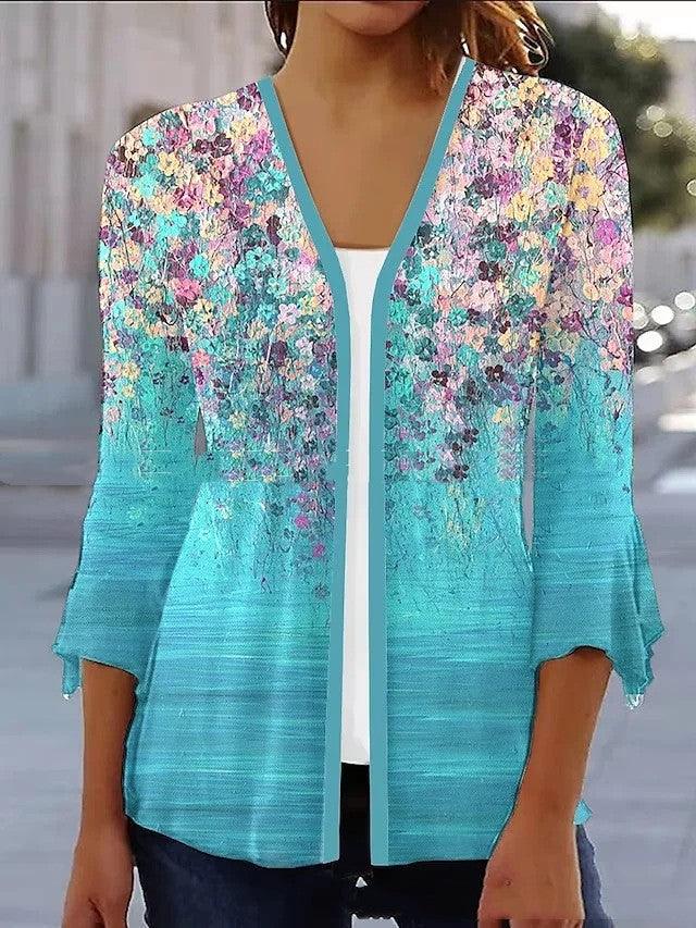 Women's Cardigan Printed T-shirt - Nioor