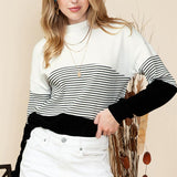 Women's Casual All-matching Striped Contrast Color Sweater - Nioor