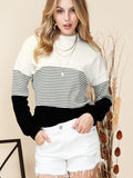 Women's Casual All-matching Striped Contrast Color Sweater - Nioor