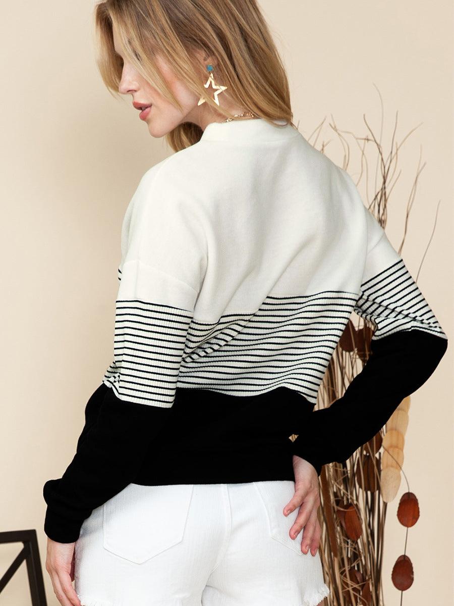 Women's Casual All-matching Striped Contrast Color Sweater - Nioor