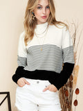 Women's Casual All-matching Striped Contrast Color Sweater - Nioor