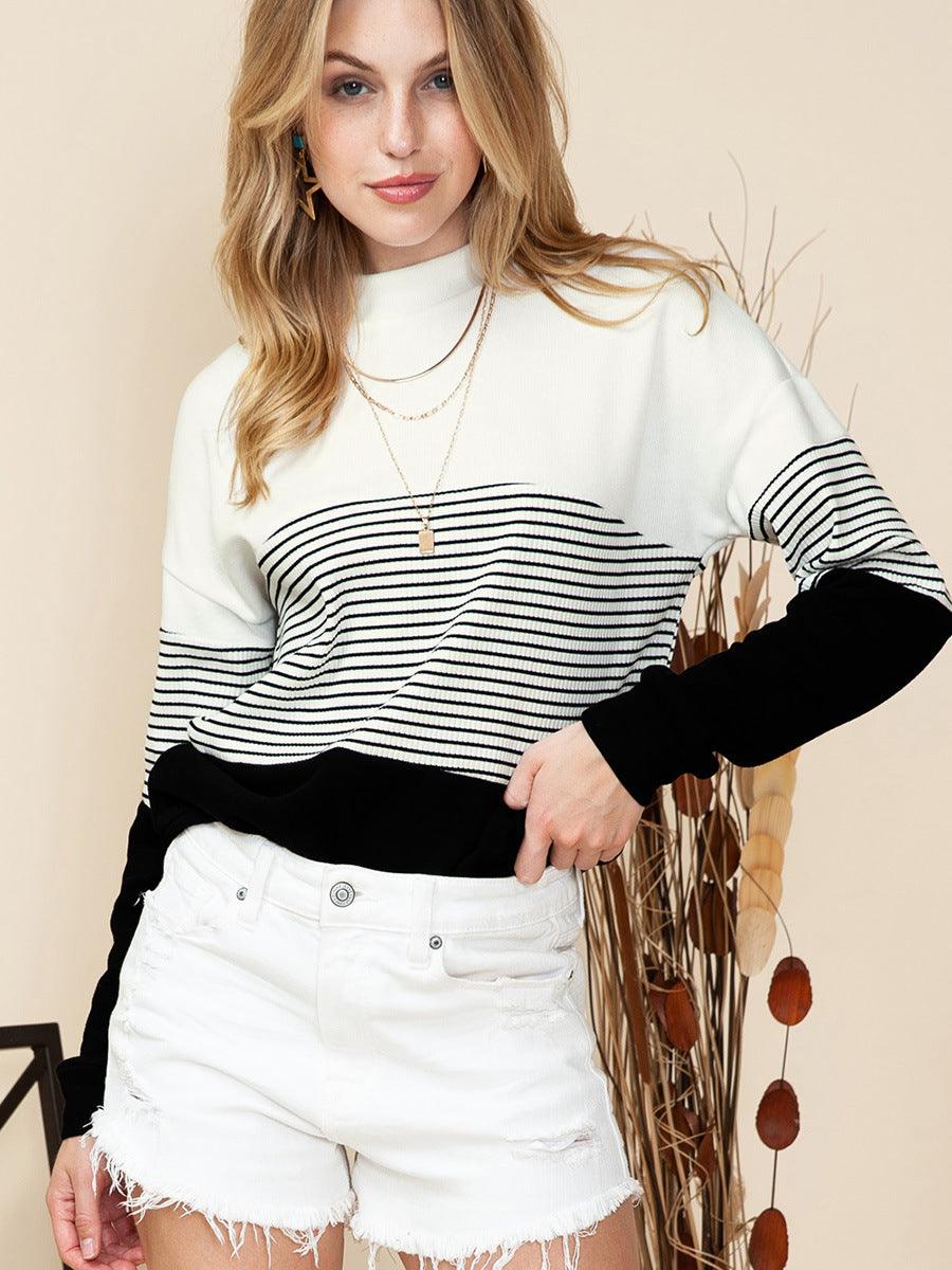 Women's Casual All-matching Striped Contrast Color Sweater - Nioor