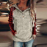 Women's Casual Long Sleeve Loose Hooded Color Matching Sweater - Nioor