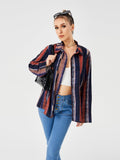 Women's Casual Loose Striped Shirt - Nioor