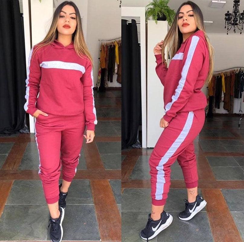 Women's Casual Patchwork Sports Suit Two-piece Set - Nioor