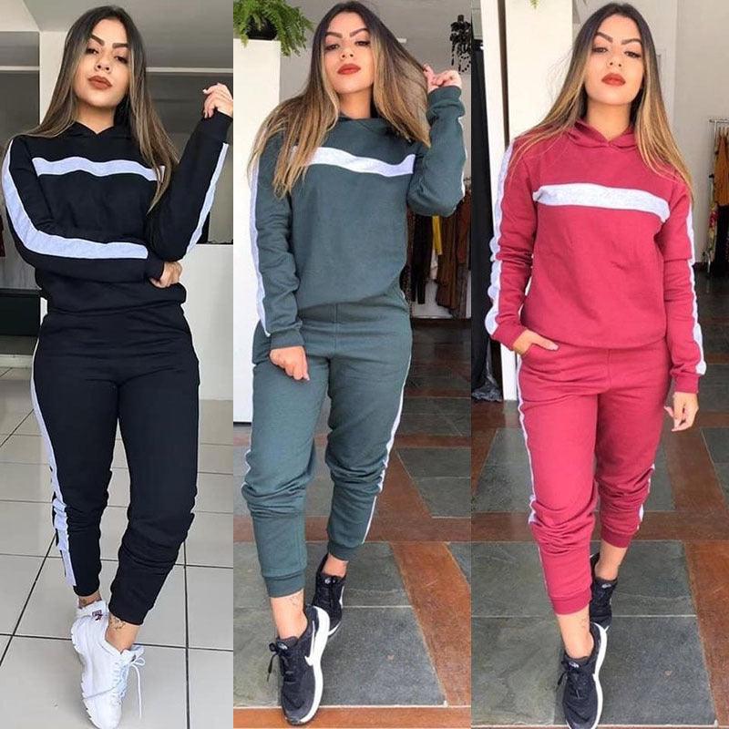 Women's Casual Patchwork Sports Suit Two-piece Set - Nioor