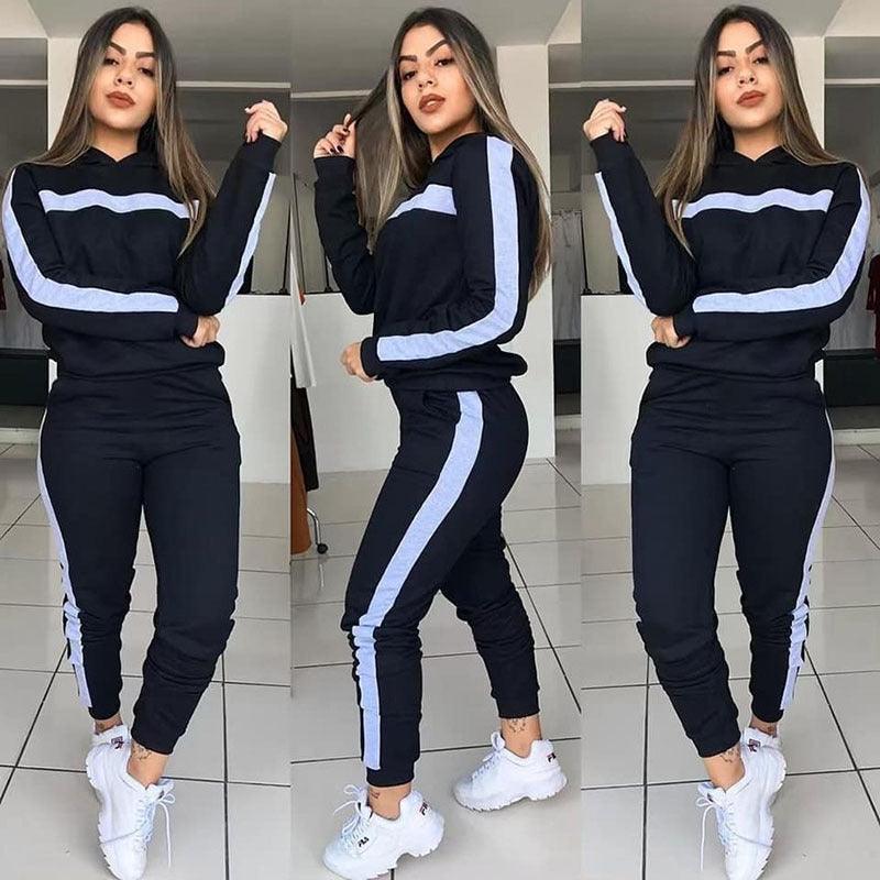 Women's Casual Patchwork Sports Suit Two-piece Set - Nioor