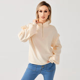 Women's Casual Ruffle Trim Half Zip Sweatshirt - Nioor