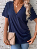 Women's Casual Short-sleeved V-neck Solid Color T-shirt - Nioor