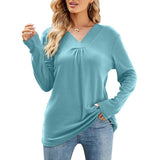 Women's Casual V Neck Long Sleeve Loose T Shirt In Solid Color - Nioor