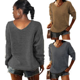 Women's Casual V-neck Slim Knit Sweater - Nioor