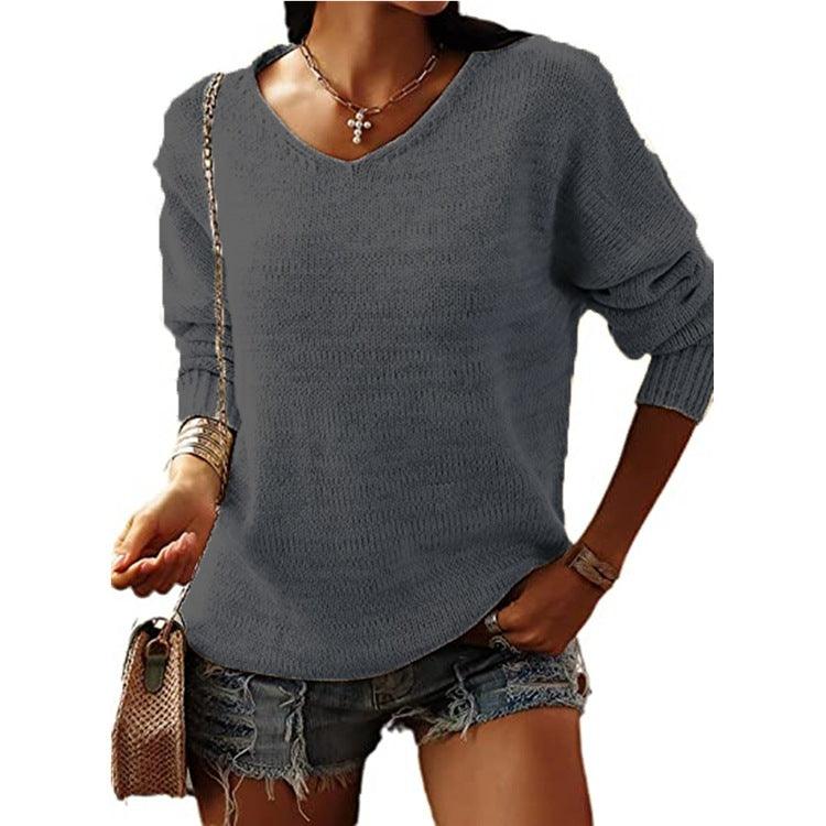 Women's Casual V-neck Slim Knit Sweater - Nioor