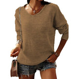 Women's Casual V-neck Slim Knit Sweater - Nioor