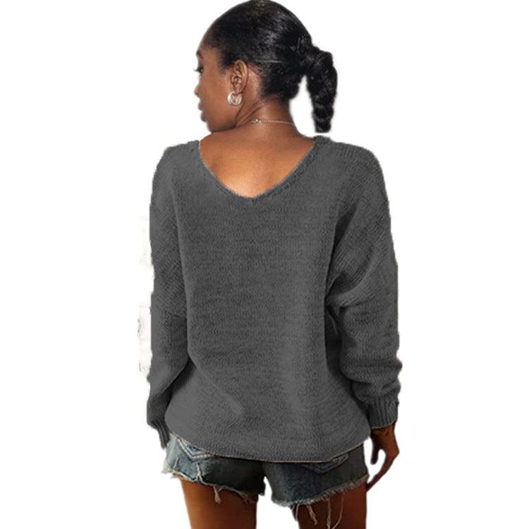 Women's Casual V-neck Slim Knit Sweater - Nioor