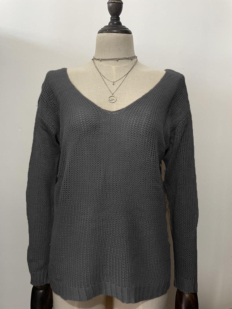 Women's Casual V-neck Slim Knit Sweater - Nioor