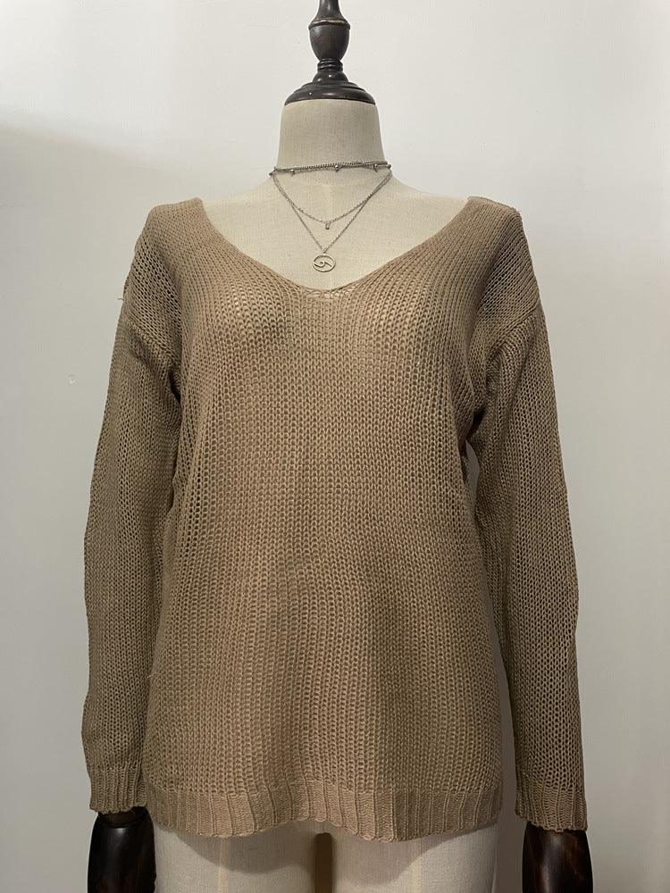 Women's Casual V-neck Slim Knit Sweater - Nioor