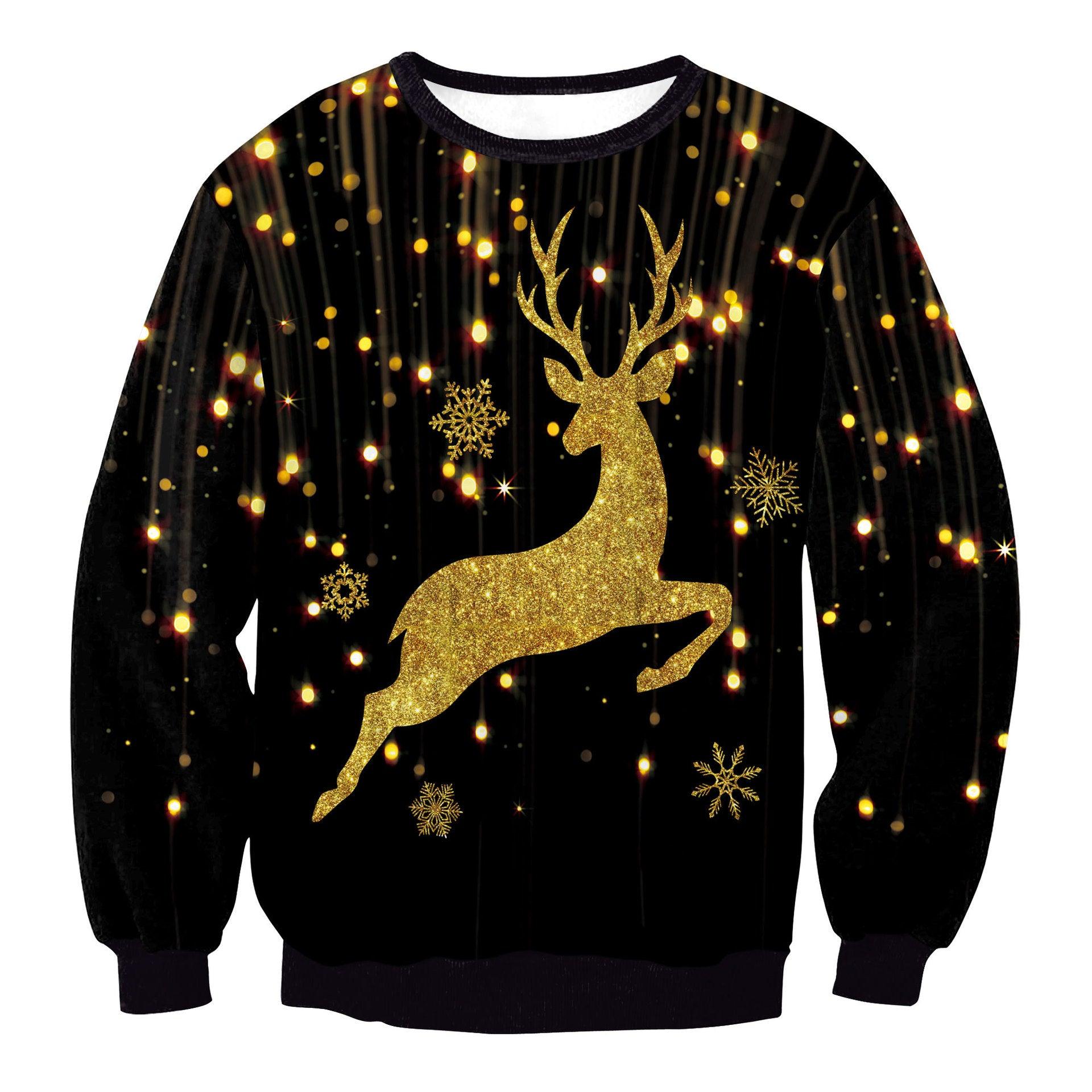 Women's Christmas Clothing Christmas Elk Digital Printed Round Neck Sweater - Nioor