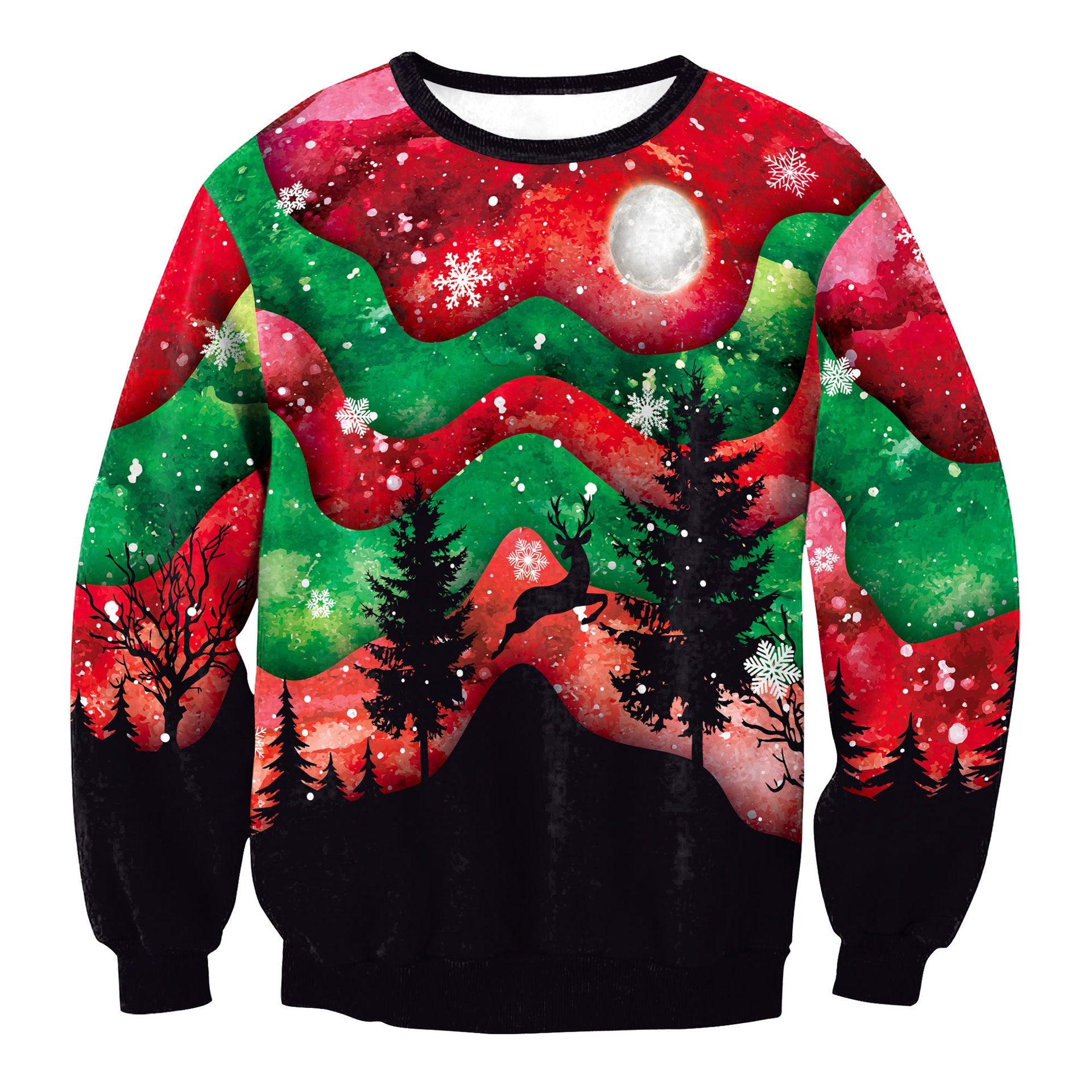 Women's Christmas Clothing Christmas Elk Digital Printed Round Neck Sweater - Nioor