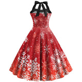 Women's Christmas Snowflake Print Strap High Waist Dress - Nioor