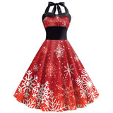 Women's Christmas Snowflake Print Strap High Waist Dress - Nioor