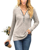 Women's Clothing Chest Zipper Pleating Casual Long Sleeve T-shirt - Nioor