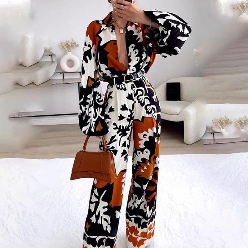 Women's Clothing Fashion Color Contrast Printed Casual Two-piece Suit - Nioor