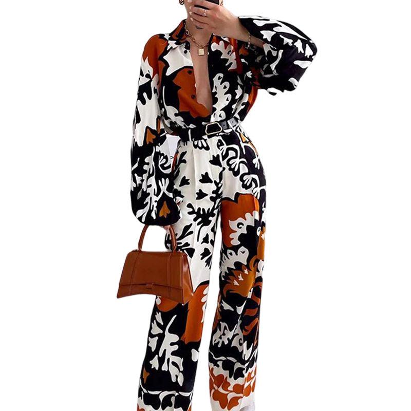 Women's Clothing Fashion Color Contrast Printed Casual Two-piece Suit - Nioor