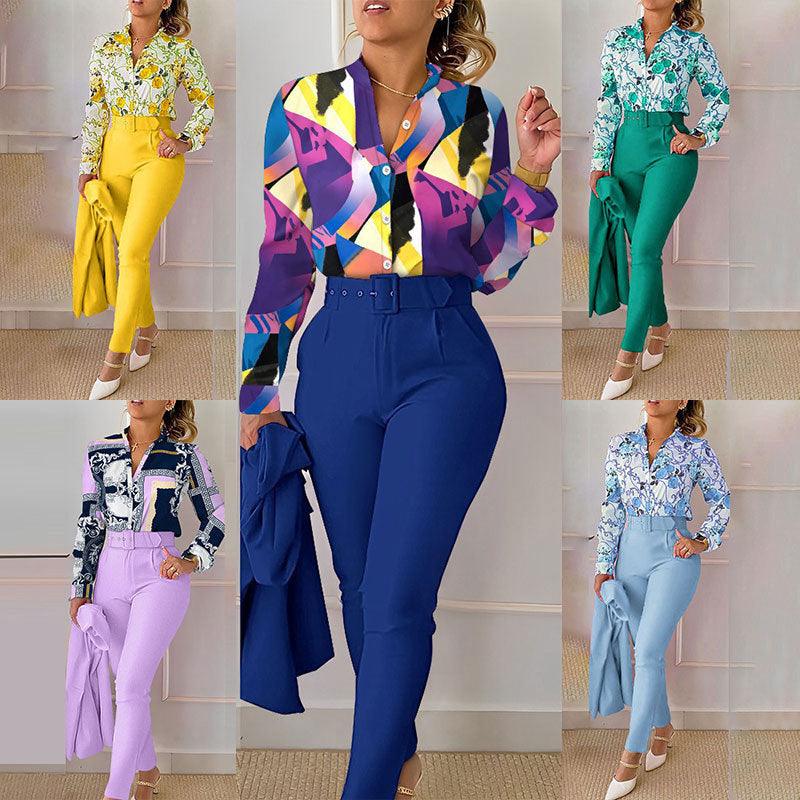 Women's Clothing New Elegant Printed Trousers Long Sleeve Fashion Casual Set - Nioor