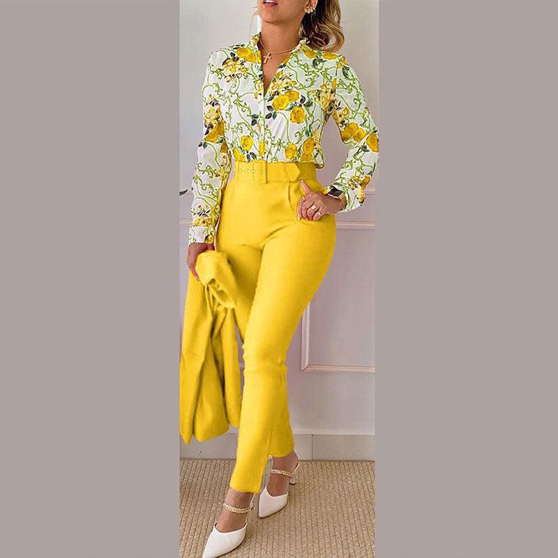 Women's Clothing New Elegant Printed Trousers Long Sleeve Fashion Casual Set - Nioor