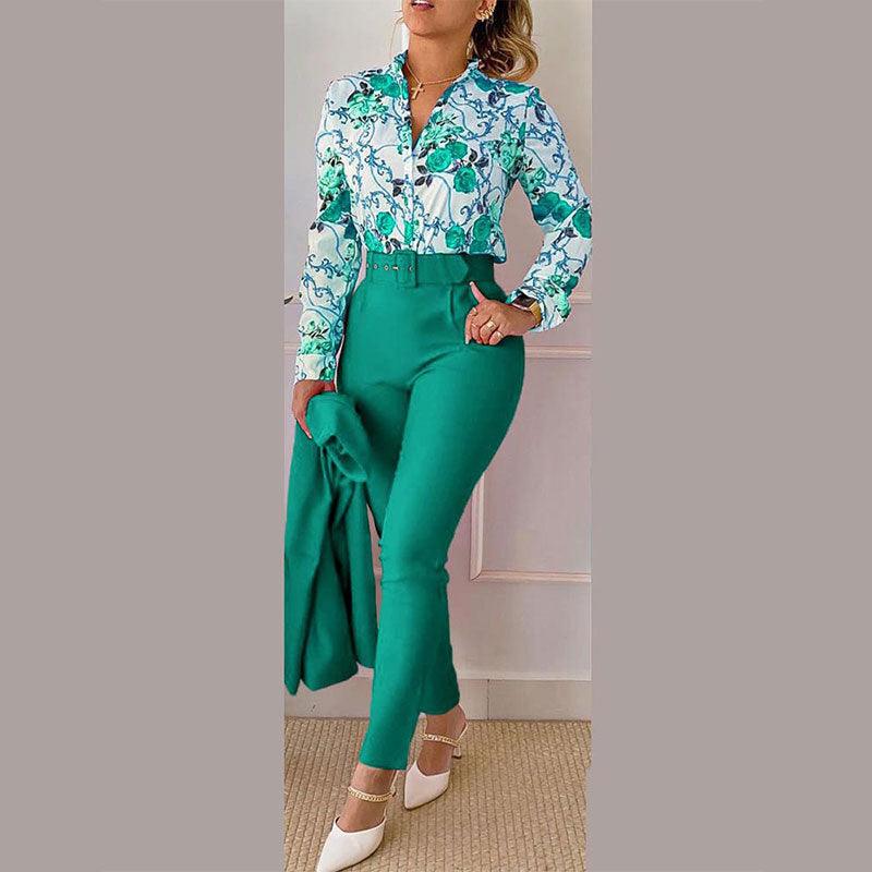 Women's Clothing New Elegant Printed Trousers Long Sleeve Fashion Casual Set - Nioor