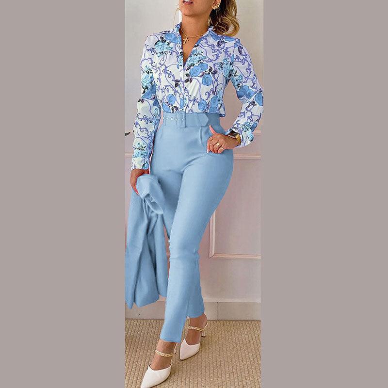 Women's Clothing New Elegant Printed Trousers Long Sleeve Fashion Casual Set - Nioor