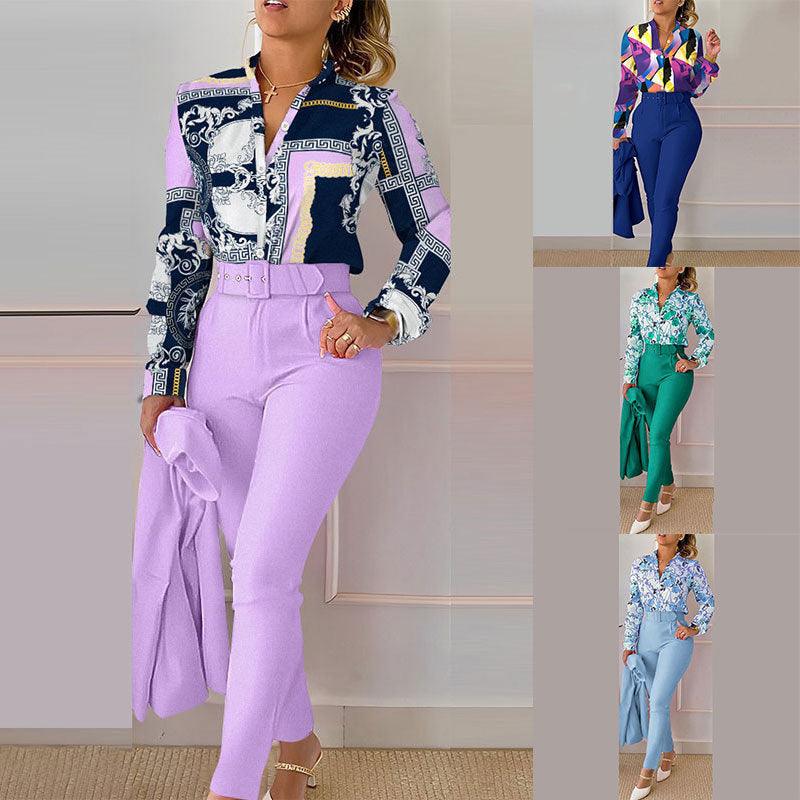 Women's Clothing New Elegant Printed Trousers Long Sleeve Fashion Casual Set - Nioor