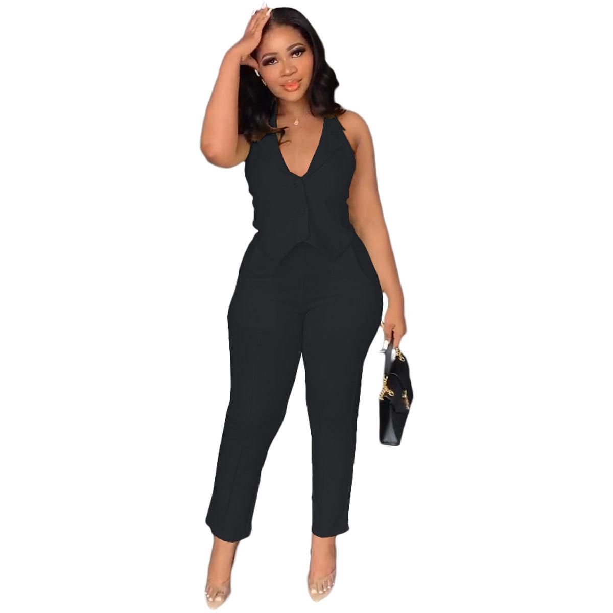 Women's Clothing Spring And Summer Leisure Suit Vest Pants Two-piece - Nioor