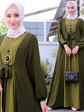 Women's Color Matching Lace Up Pullover Long Sleeved Dress - Nioor