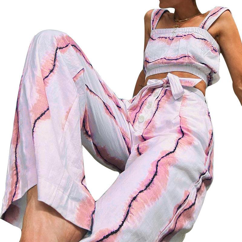 Women's Contrast Color Fashion Wide Leg Pants Suit - Nioor