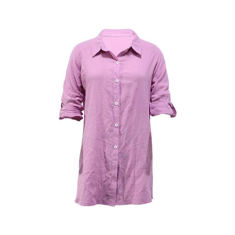 Women's Cotton And Linen Loose Casual Lapel Long Sleeve Shirt - Nioor