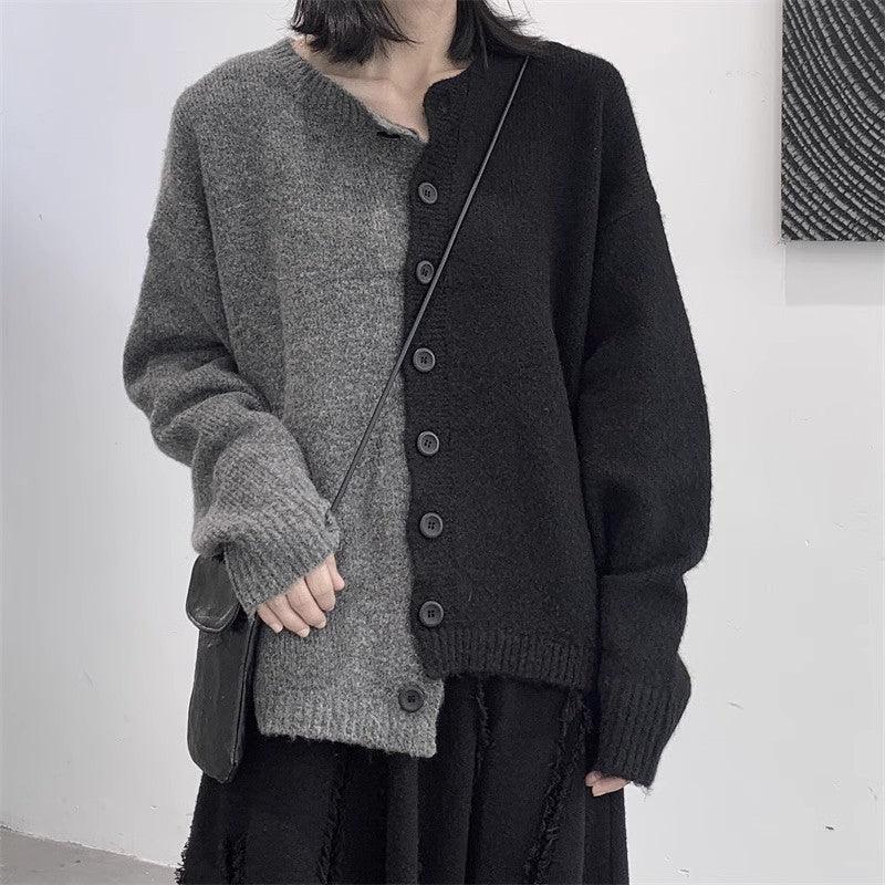 Women's Dark Style Color Matching Sweaters Coat - Nioor