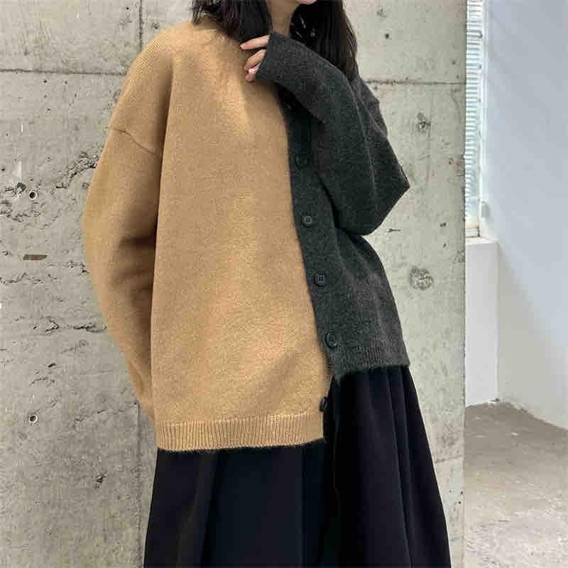 Women's Dark Style Color Matching Sweaters Coat - Nioor