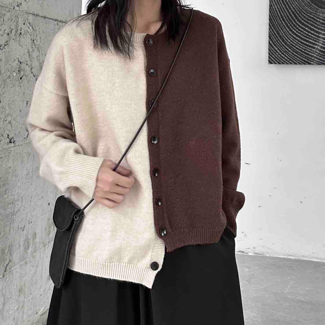 Women's Dark Style Color Matching Sweaters Coat - Nioor