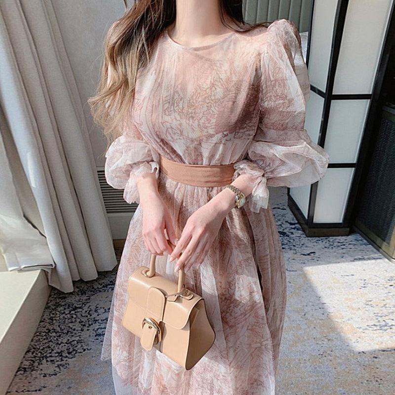 Women's Elegance Retro Puff Sleeve Long Sleeve Dress - Nioor