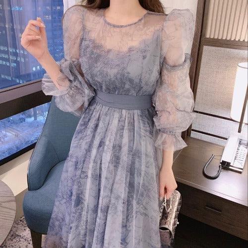 Women's Elegance Retro Puff Sleeve Long Sleeve Dress - Nioor