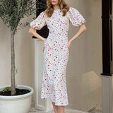 Women's Elegant Slim-fit Floral Long-sleeved Dress - Nioor